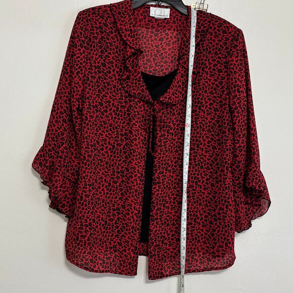 C.B. Collections Red and Black Leopard Print Faux Tank Blouse - Picture 3 of 10